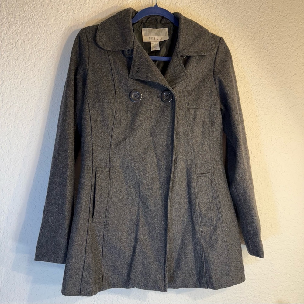 Miss Lili grey wool-blend double-breasted peacoat Size M